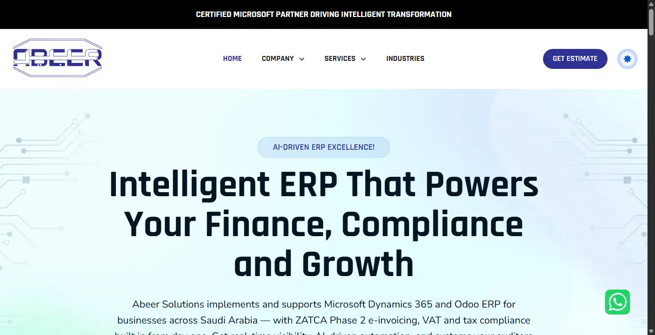 Abeer Solutions website homepage