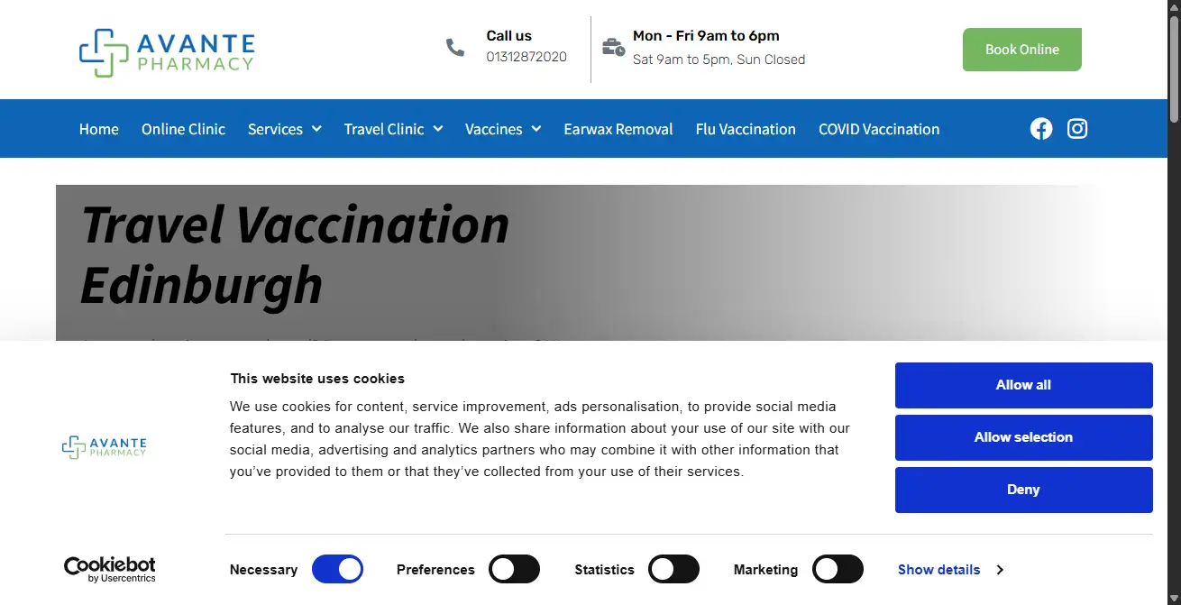 Avante Pharmacy website homepage