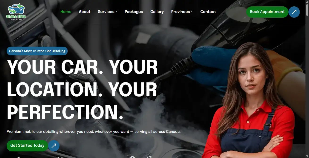 Shine Elite website homepage
