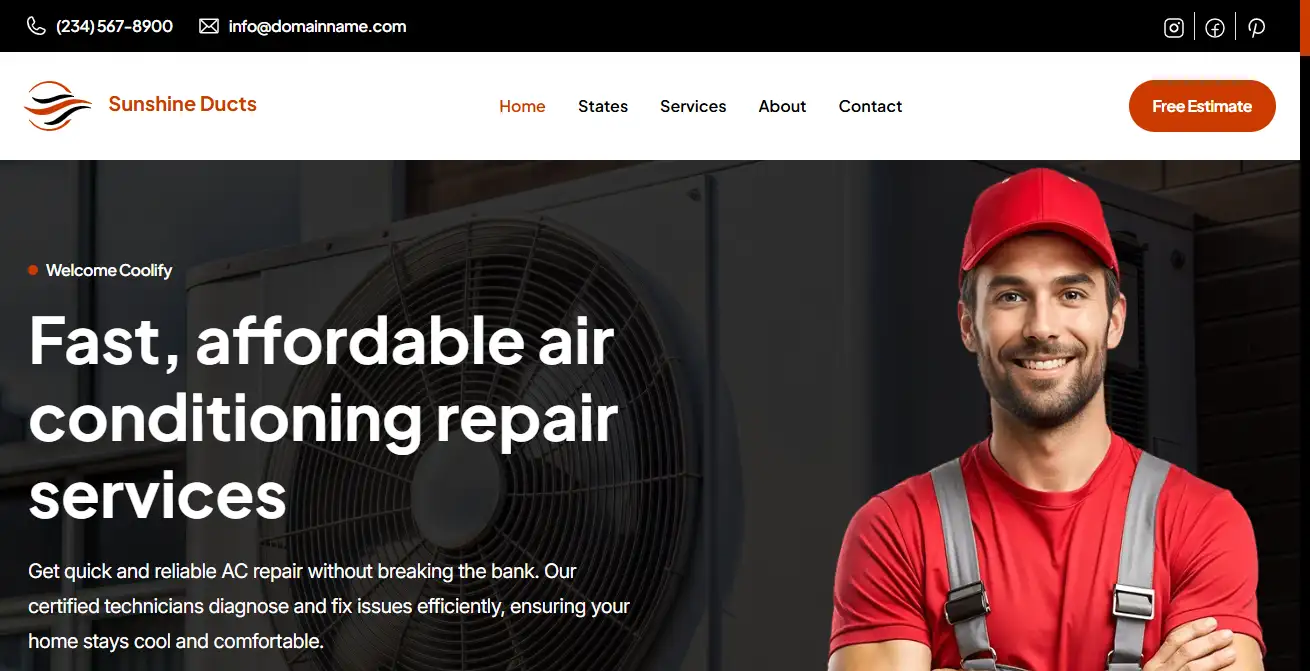 Sunshine Ducts website homepage